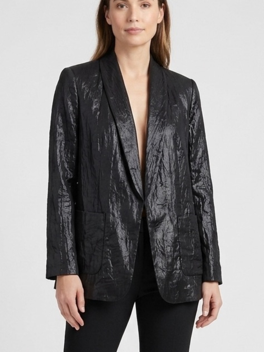 Vintage La Bene  Women’s M Black Crinkle Open Front Lightweight  Jacket USA
